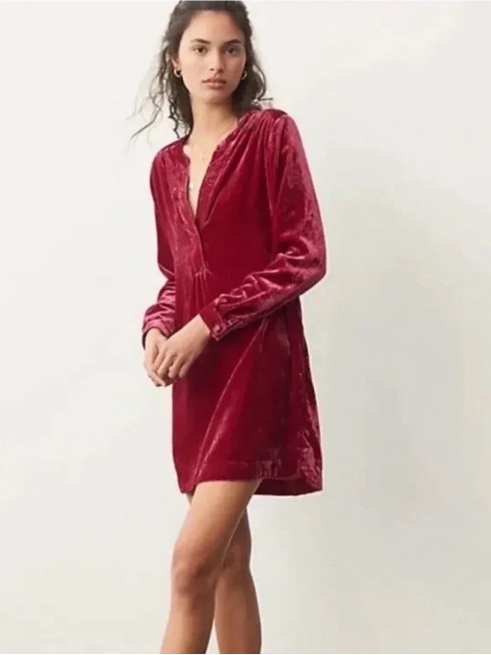 Anthropologie Melody Velvet Tunic Dress Pockets Raspberry Red Fuchsia
Size Small